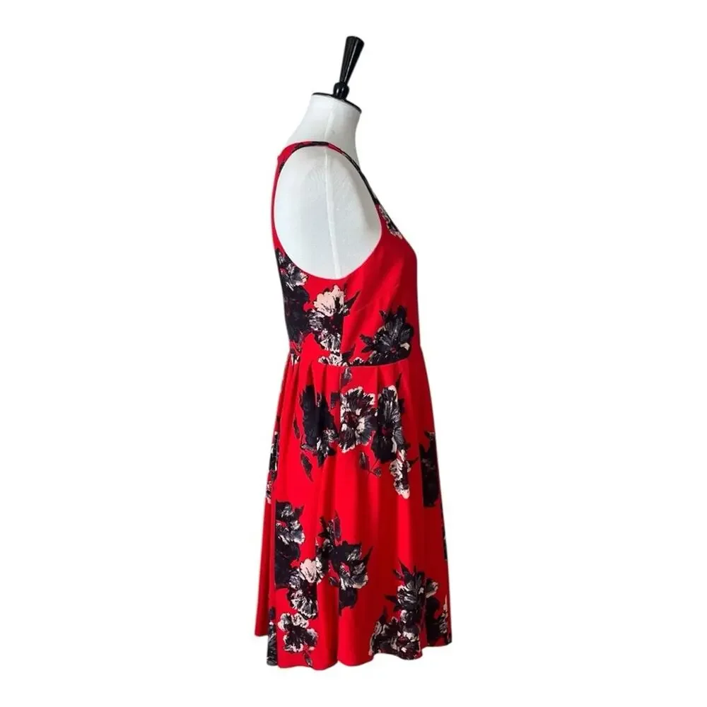 Free People Aline Mini Dress Pockets Halter Neck Red Black Floral Women’s Size 6